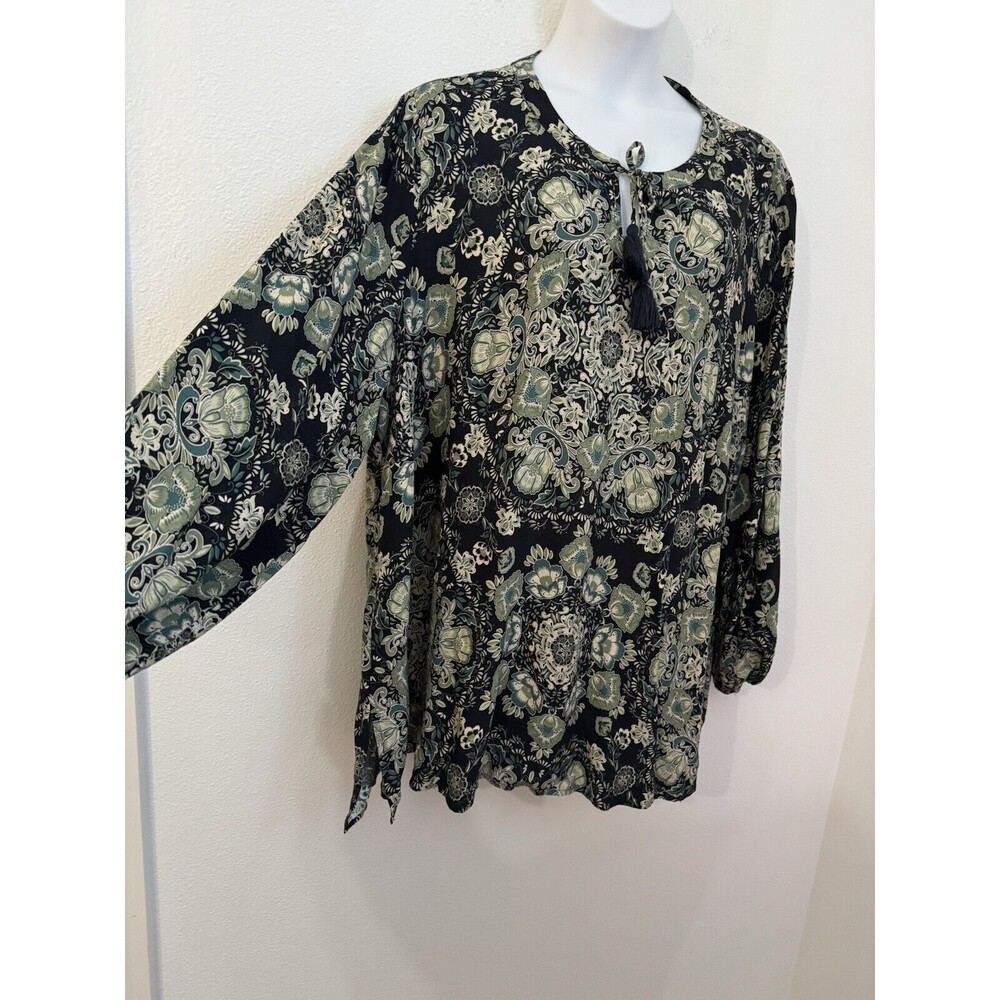 Evans Blouse Tunic Peasant Floral Boho Womens Size 26/28 New Tassel Office - Picture 2 of 9
